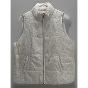 Ruby Rd Women White Lace Quilted Puffer Vest Zip Sleeveless Jacket Sz 12